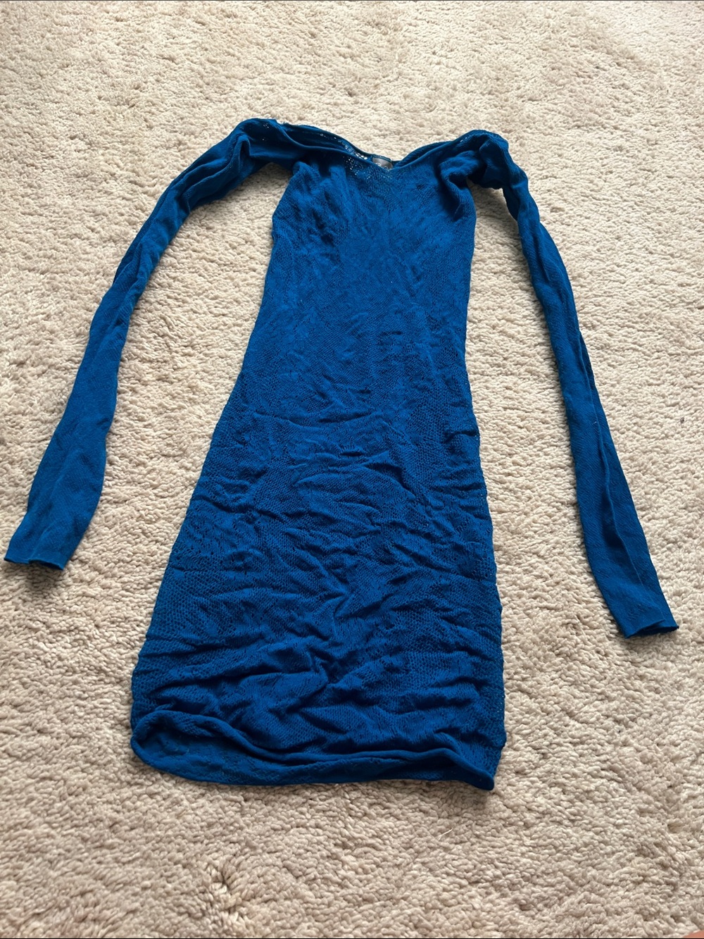 Blue Long-Sleeve Knit Bodycon Dress